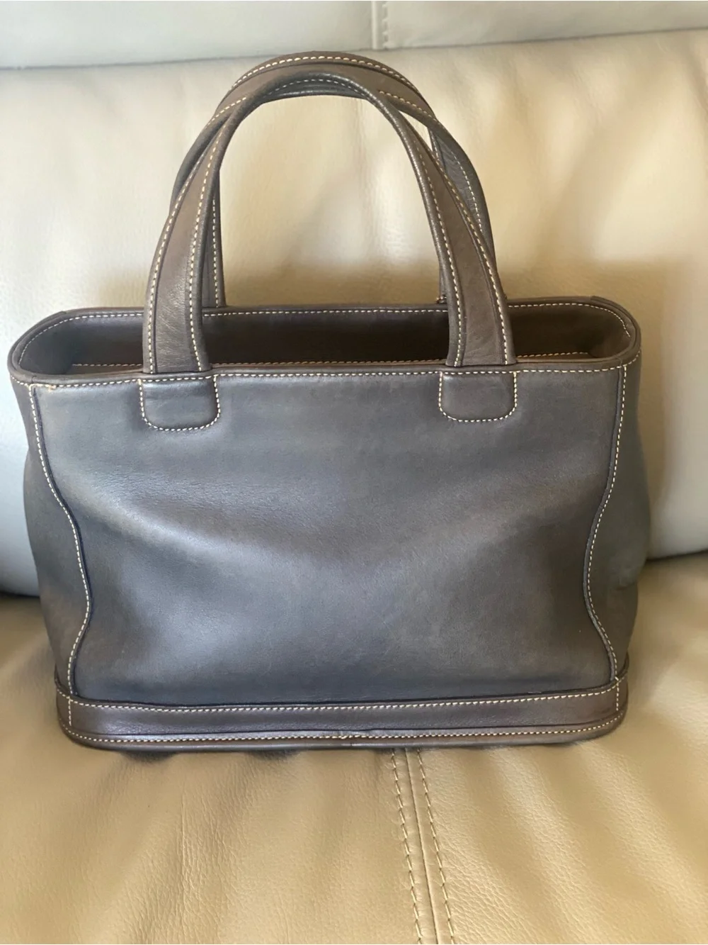 Vintage Coach Slate Gray Bleeker Leather Satchel with Contrast Stitching